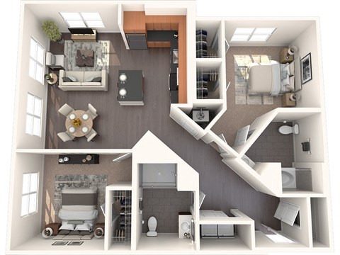 Floor plan for 2 beds, 2 baths, 1208 sqft